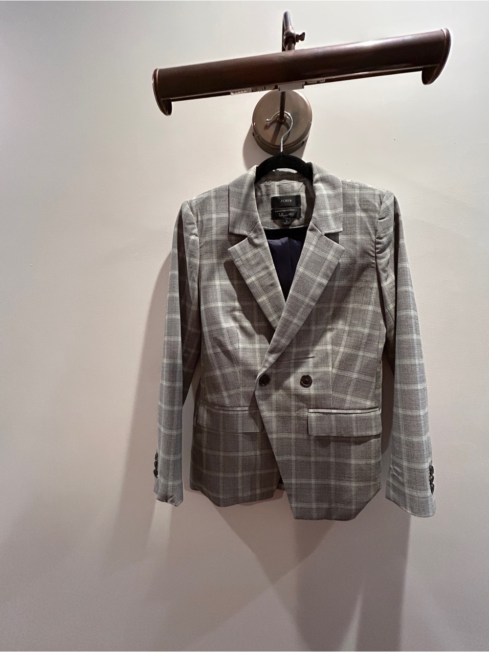 J. Crew Women’s Gray Plaid Double-Breasted Parke Wool Blazer